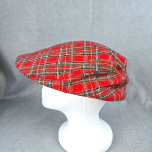 Red Plaid Flat Cap This Vintage cabby Hat Size S/M Stand out from the rest.
